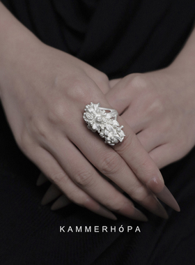 KAMMERHOPA 《骷蕾丝》系列925银骷髅与植物共生戒指小众新品男女