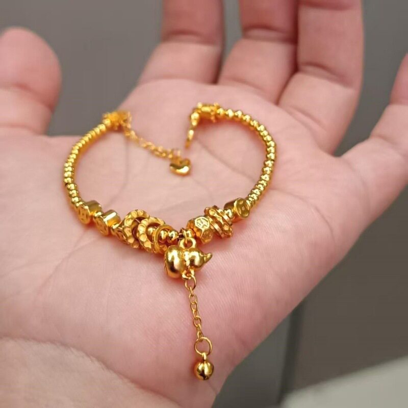 铜钱金圈流苏葫芦手链女仿真黄金转运珠手串轻奢小众高级沙金饰品