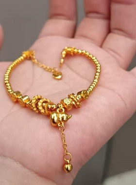 铜钱金圈流苏葫芦手链女仿真黄金转运珠手串轻奢小众高级沙金饰品