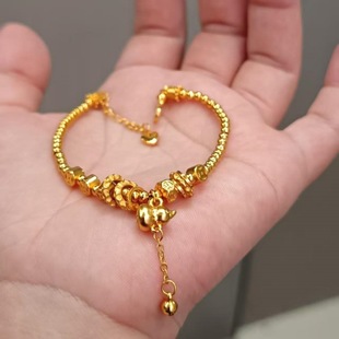 铜钱金圈流苏葫芦手链女仿真黄金转运珠手串轻奢小众高级沙金饰品