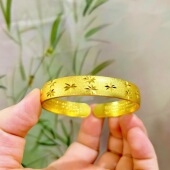 满天星心经开口手镯女仿金假黄金镯子轻奢高级感结婚三金沙金饰品