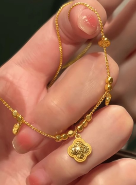 沙金碎碎冰四叶草项链女不掉色