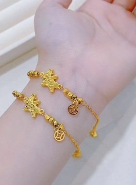 碎冰冰蹦迪珠马上有钱铜钱手链女新中式国潮转运小众轻奢仿金沙金