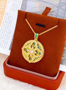 沙金国色天香镶钻珐琅葫芦毛衣链