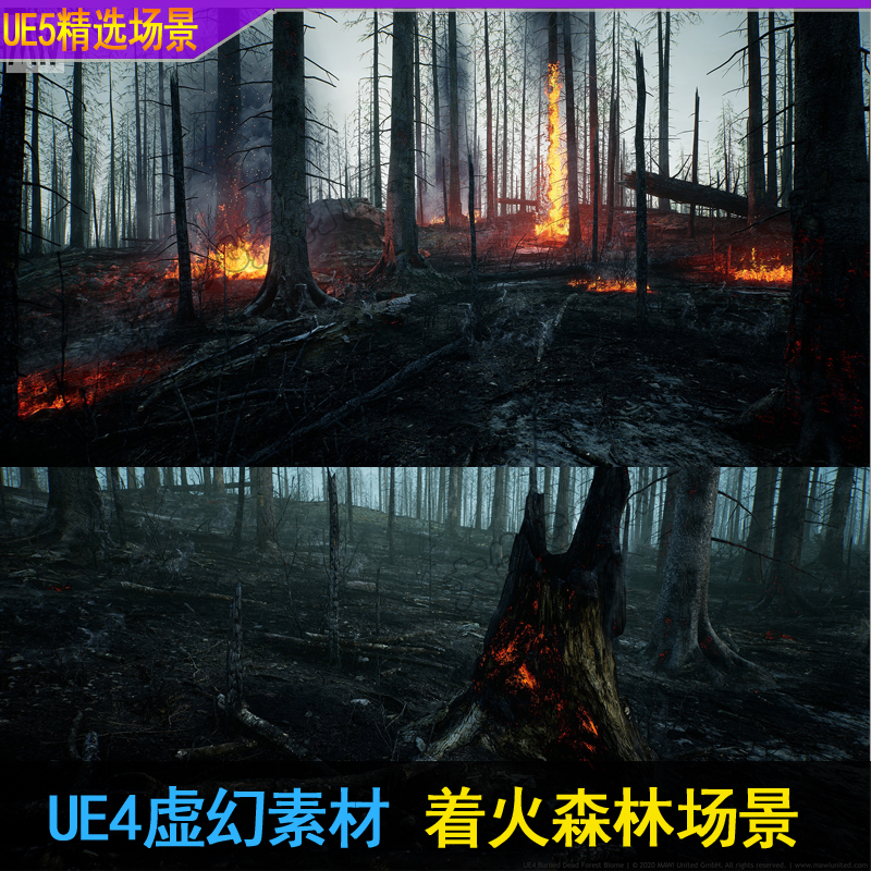 UE4虚幻5 燃烧焦着火森林枯树枝火灾残留自然烧毁树林场景 商务/设计服务 设计素材/源文件 原图主图