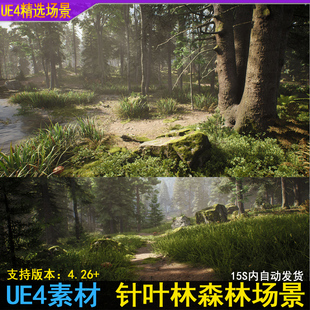UE4虚幻UE5写实溪流针叶林树木森林苔藓青苔岩石环境素材带场景