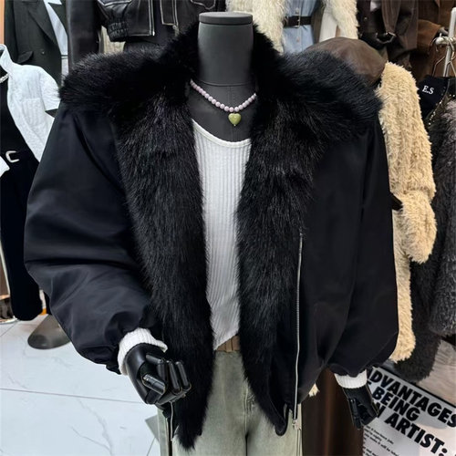 小众拼接环保毛毛加厚上衣外套女