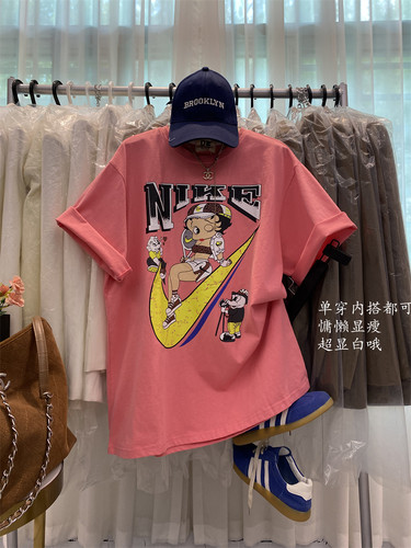 美式卡通字母印花短袖t宽松休闲