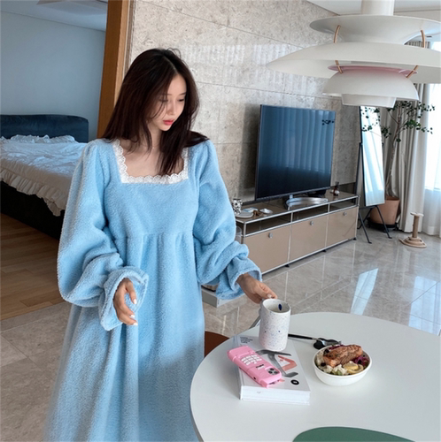 珊瑚绒睡衣加厚法兰绒睡裙家居服