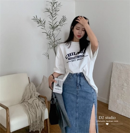 复古高腰显瘦牛仔半身裙新款爆款2024侧开叉中长款设计感a字裙子