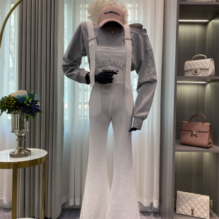 特价东大门新款洋气减龄高腰字母休闲背带裤百搭休闲显瘦微喇叭裤