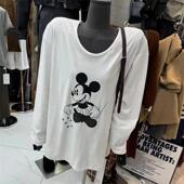 新款 韩版 简约宽松圆领白色卡通米奇长袖 2025春季 T恤女打底衫 上衣