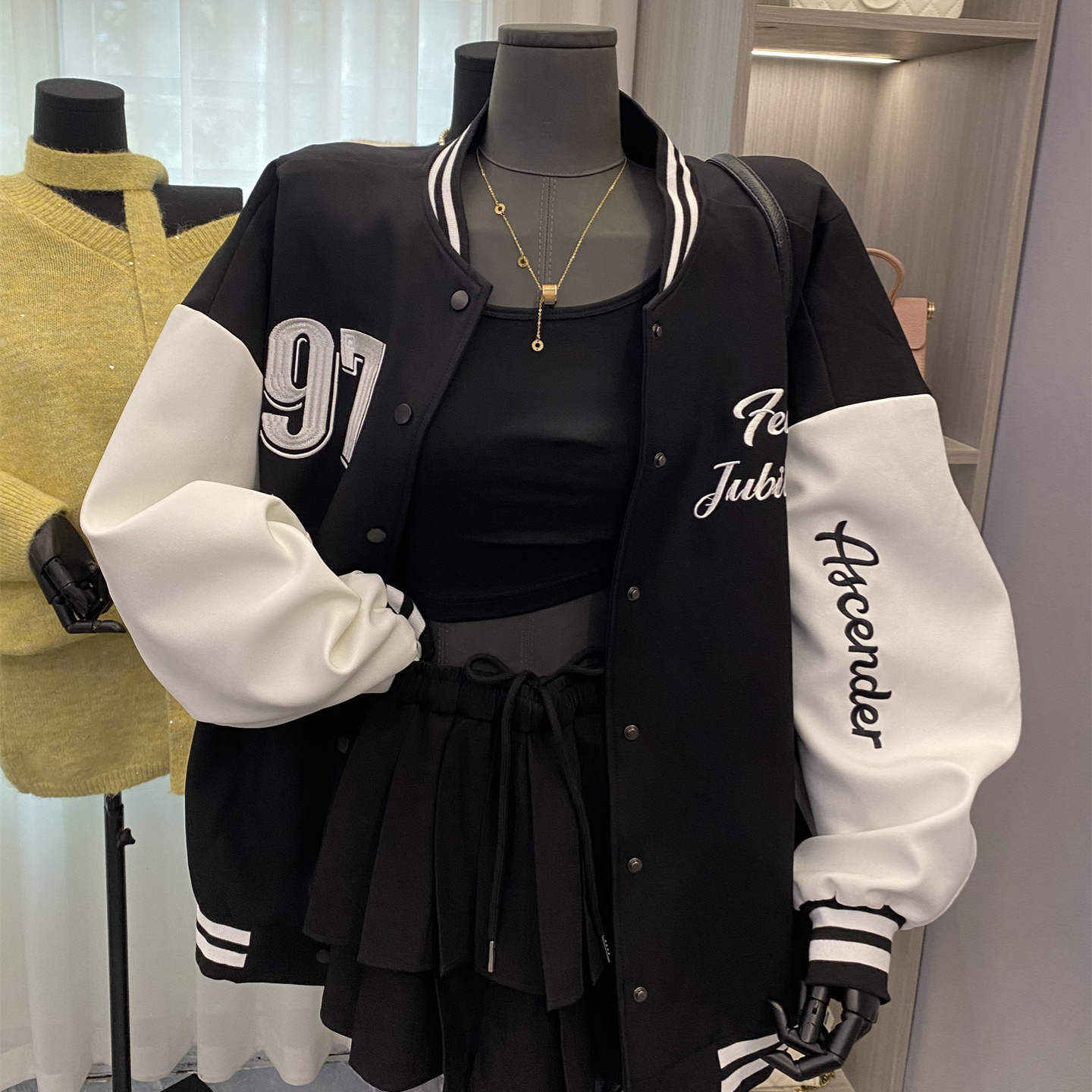 韩版慵懒宽松显瘦棒球服外套休闲百搭字母印花长袖夹克上衣搭短裙