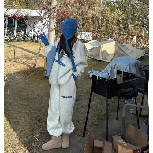 卡通米奇宽松加绒卫衣哈伦裤套装