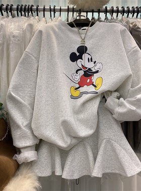 韩国东大门圆领chic港风婴儿绒卫衣短裙套装A字鱼尾半身裙两件套