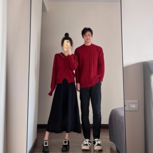 情侣装秋冬一裙一衣红色系针织新年毛衣本命年订婚回门高级感套装