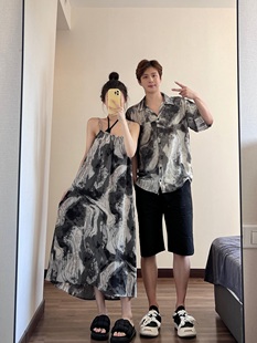 吊带假两件女连衣裙一衣一裙 情侣装 夏季 2025新款 海边度假沙滩衬衫
