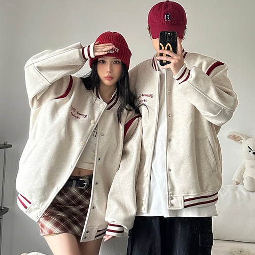 高级感情侣装潮牌美式男女棒球服