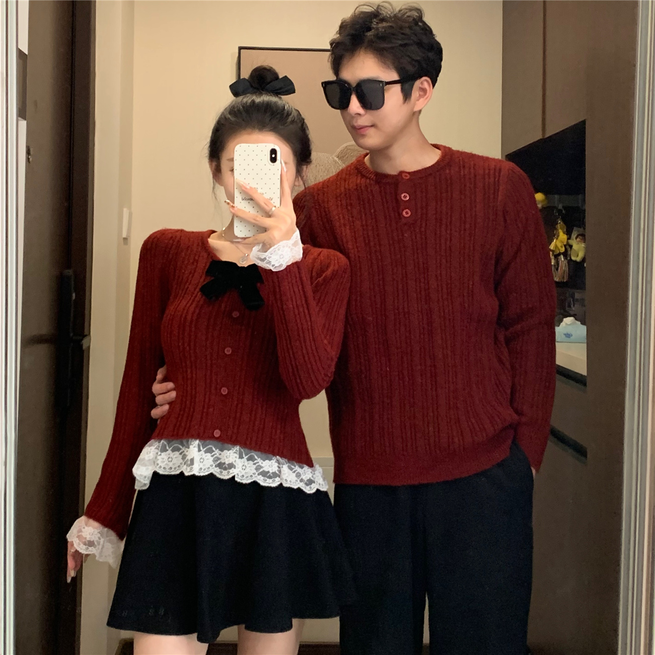 情侣装圣诞节穿搭订婚新年红毛衣