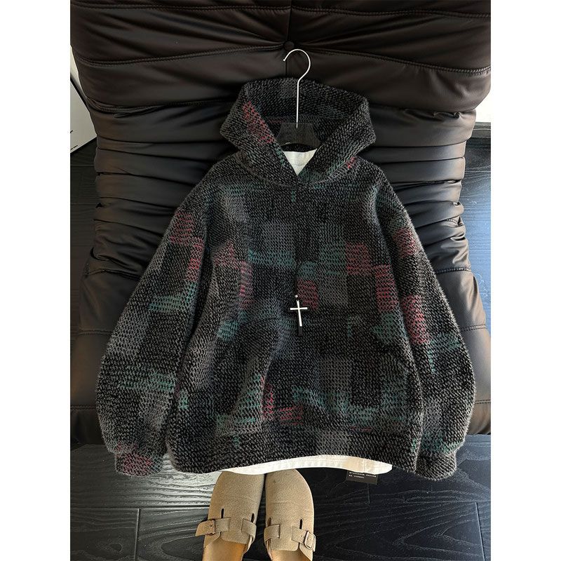 美式复古针织连帽卫衣男款秋冬cleanfit重磅毛绒外套宽松休闲上衣