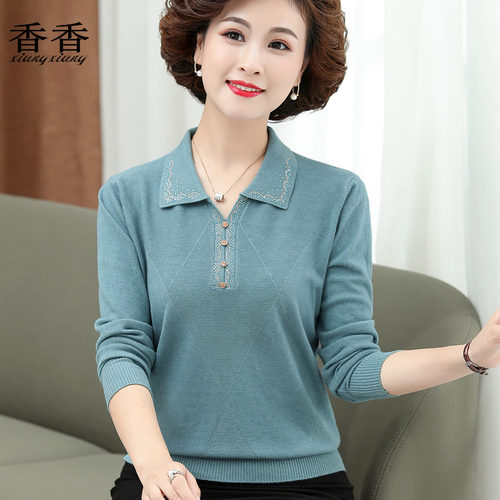 新款翻领打底50岁毛衣中老年女装