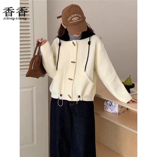 百搭小个子休闲针织开衫 春秋季 连帽时尚 新款 宽松上衣 外套女士短款