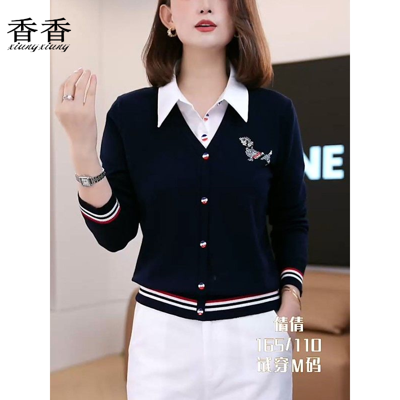 假两件衬衫领毛衣女春秋设