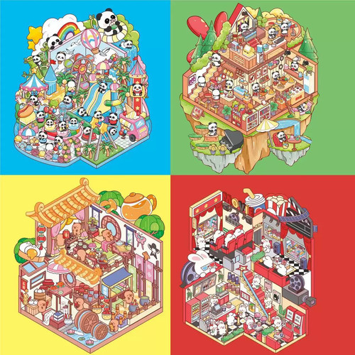 3D造景贴纸微缩场景可爱卡通立体小屋创意解压贴纸diy贴画PET贴纸