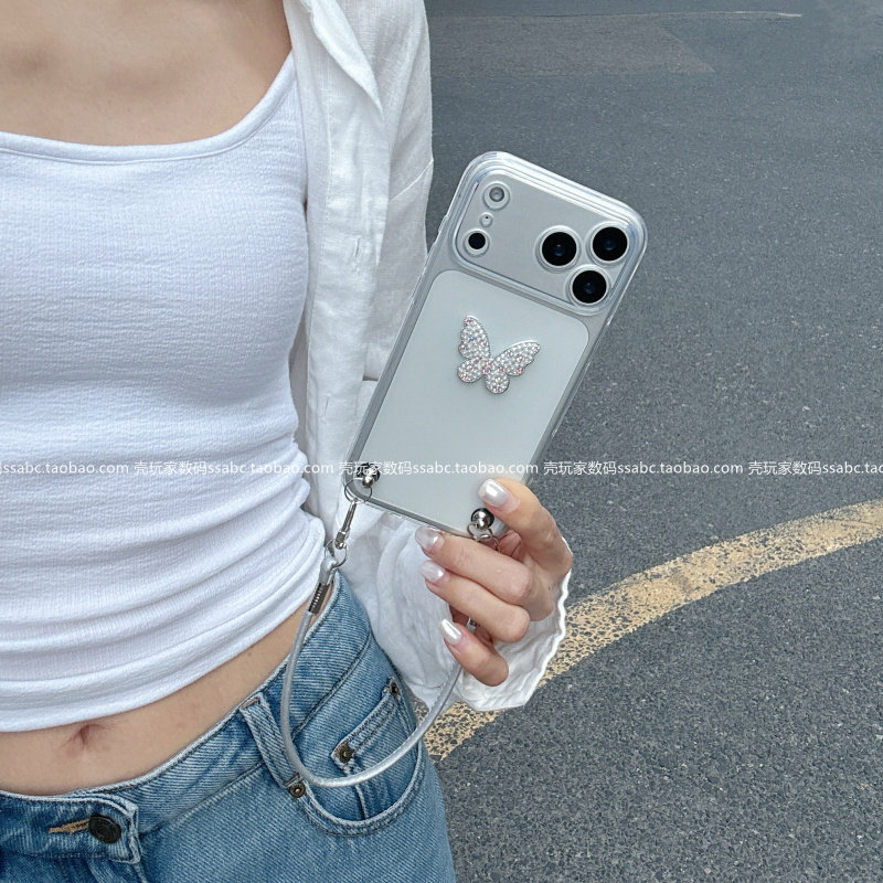 ins风满钻蝴蝶适用小米17promax手机壳新款红米turbo5女神气质note15pro手拎绳k90全包镜头k80透明创意k70套