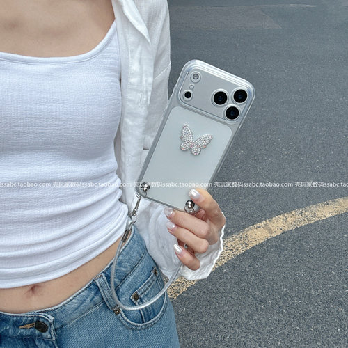 ins风满钻蝴蝶适用小米17promax手机壳新款红米turbo5女神气质note15pro手拎绳k90全包镜头k80透明创意k70套