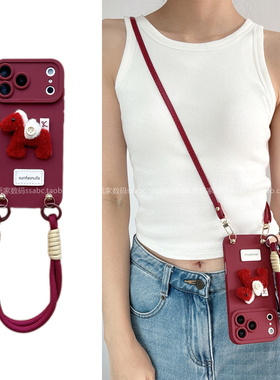 新年款毛绒小马立体英文公仔适用小米17pro手机壳note15pro新款2026马年发财红米k90k80黑色turbo4网红14R13C