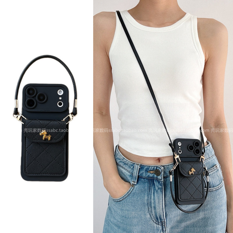 INS风超好看小香风菱格零钱卡包适用小米17pro/15手机壳红米note15/14pro带卡包k90k80k70新款turbo4手提绳14