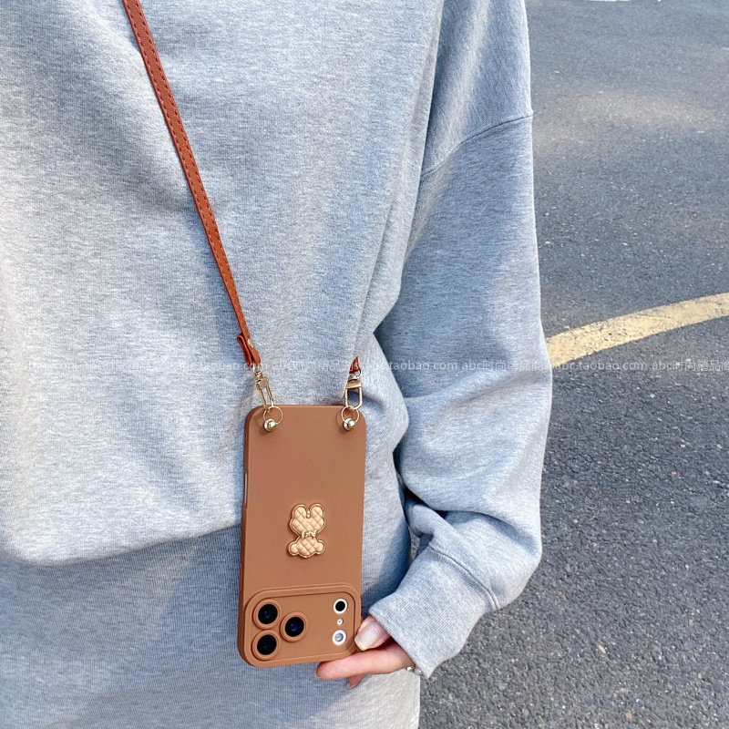 韩系ins金属小熊公仔保护套适用华为pura70手机壳mate70pro轻奢p80斜挎挂绳nova14全包畅享70x卡通mate60pro