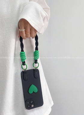 ins简约立体绿色爱心适用小米15手机壳14Pro女款civi4Pro手拎绳红米note14Pro全包边K70防摔Turbo3网红note11