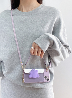 可爱卡通ins紫色百变怪零钱包适用vivox100手机壳x200promini斜挎S20/S19全包边S17背带Y78可插卡Y100i新款软