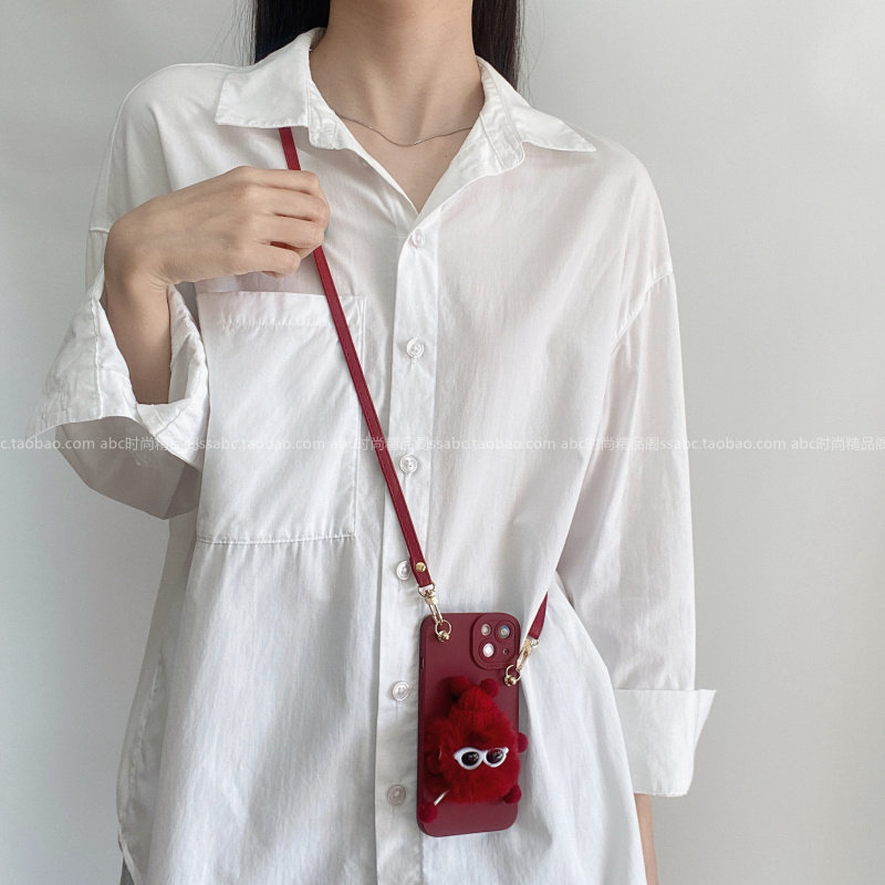 新款卡通秋冬毛绒煤球保护壳适用华为pura80p70手机壳mate70pro斜挎背带nova14硅胶p60全包边mate60畅享70x软