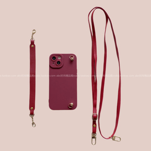 新款ins安可拉红简约斜挎适用小米15手机壳14Pro挂绳背带civi4Pro包边红米note14Pro女款K70防摔note13卡通壳