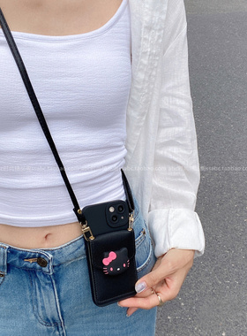 新款可爱蝴蝶结kt卡包适用iPhone16Promax手机壳17Pro斜挎背带苹果13全包边15手拎绳14Pro女款11可插卡15plus