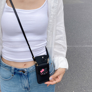 新款可爱蝴蝶结kt卡包适用华为pura80手机壳mate70pro斜挎背带nova13/14全包边p70手拎绳畅享70x女款mate60软