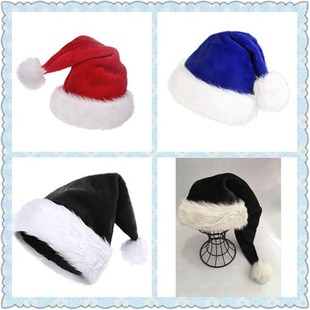 饰品 三色可选长毛绒圣诞帽成人帽子红色黑色宝蓝色帽子圣诞装