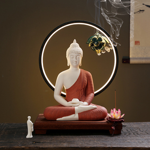 陶瓷客厅关风水招财佛像摆件 释迦摩尼佛像东南亚泰佛像坐台新中式