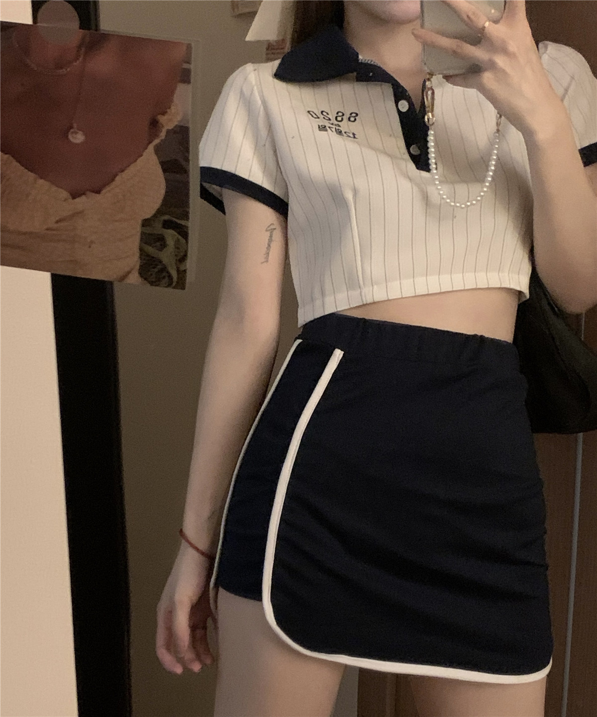 Real price girl striped cute polo collar uniform set