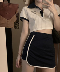 Real price girl striped cute polo collar uniform set