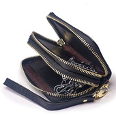 君戈新款 牛皮钥匙包双拉链大容量零钱卡片车钥匙收纳手拿男士 女士