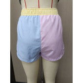 女装 女外穿居家裤 拼色条纹高腰休闲阔腿裤 型短裤 女 宽松版 新品