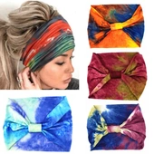 亚马逊热销新款 扎染弹力宽边打结发带彩虹色运动瑜伽吸汗头带