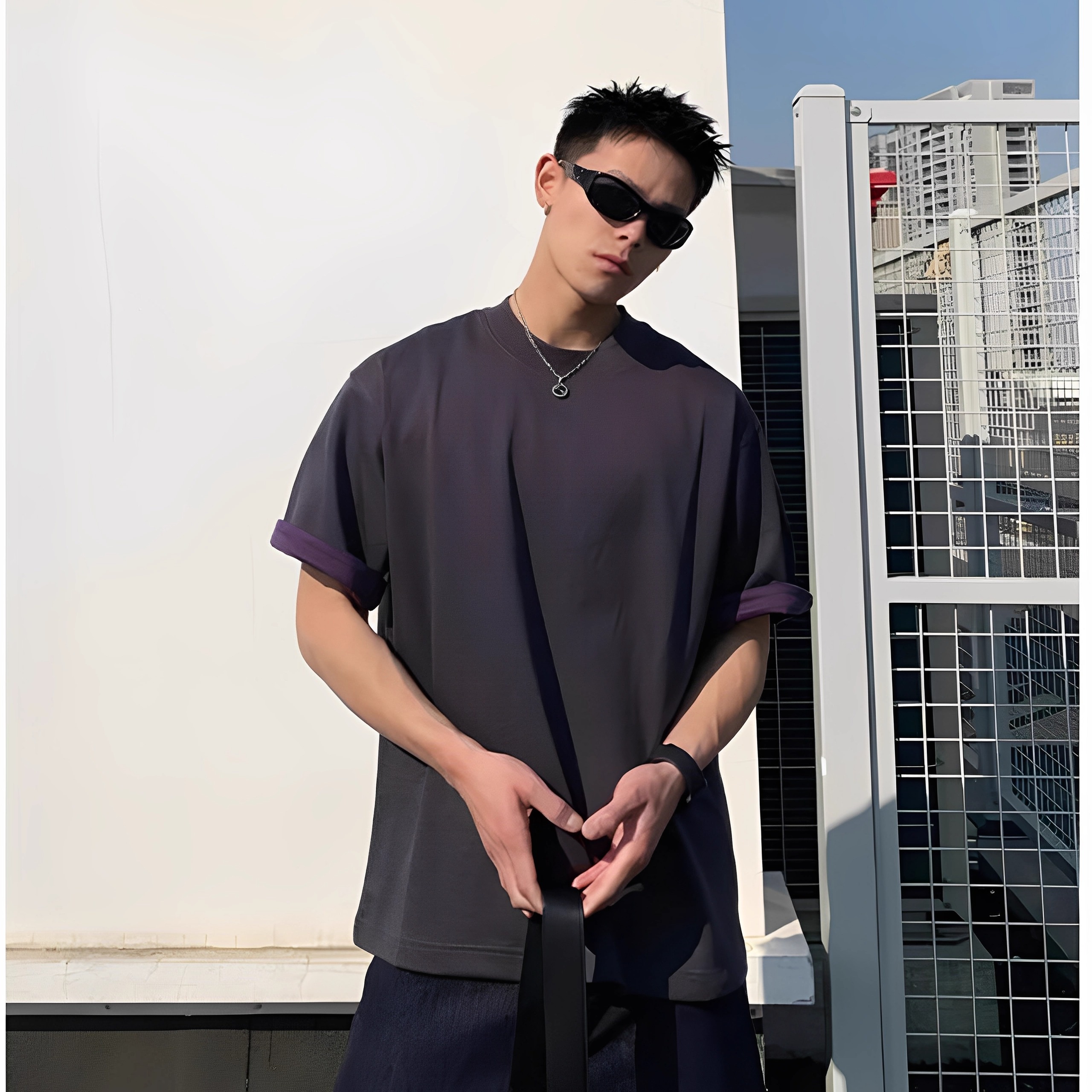 夏季宽松大码棉质短袖T恤五分袖男女士运动训练休闲圆领落肩上衣