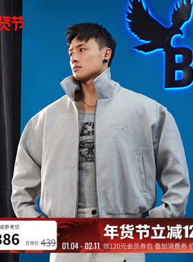BLUESFLY美式毛呢夹克外套男冬短款大衣廓形翻领健身运动休闲潮牌