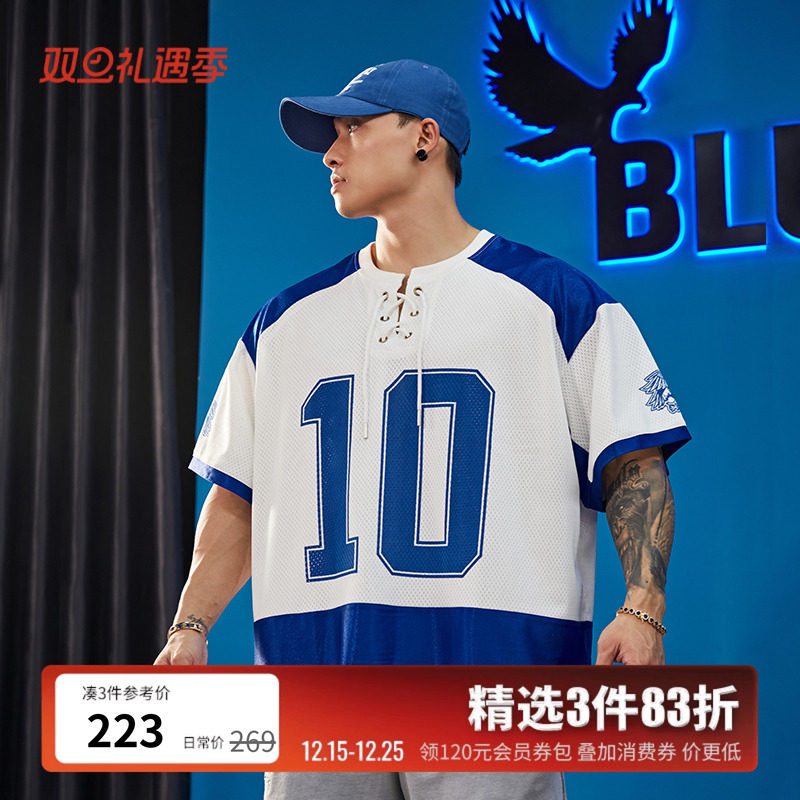 美式冰球服短袖t恤男网眼速干