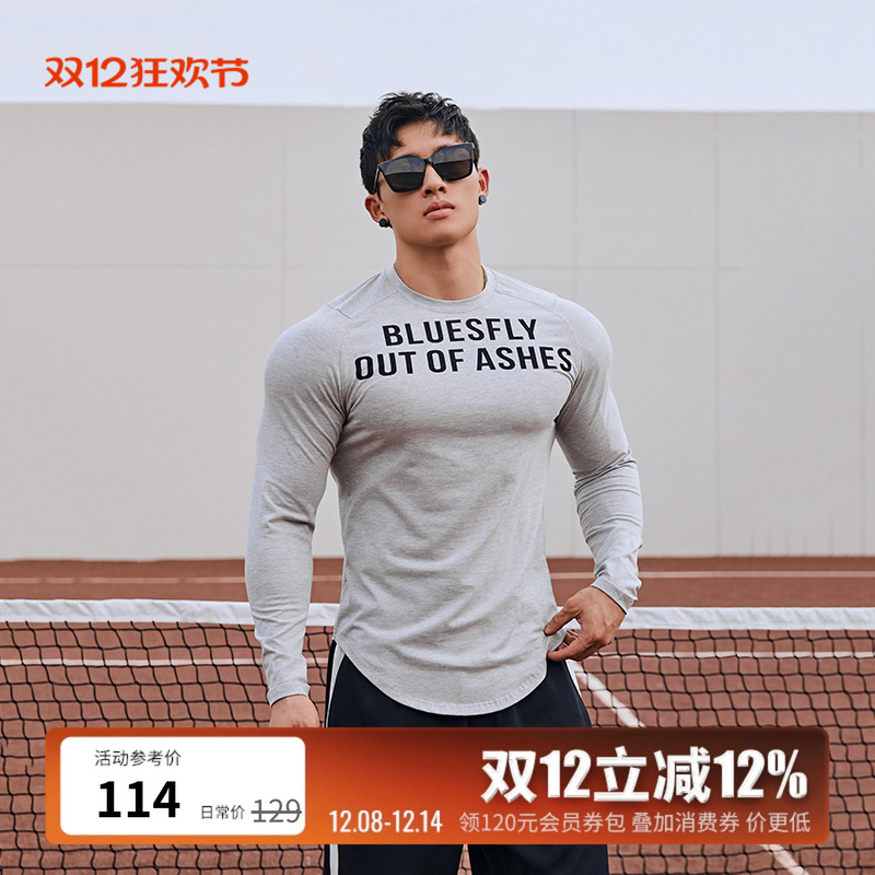 BLUESFLY健身长袖T恤男修身弹力